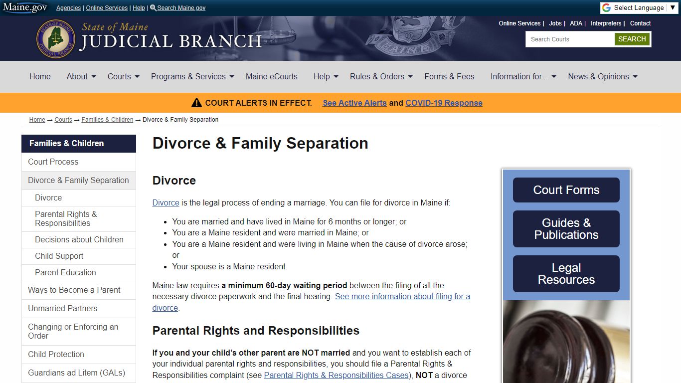 Divorce and Family Separation: Maine Judicial Branch