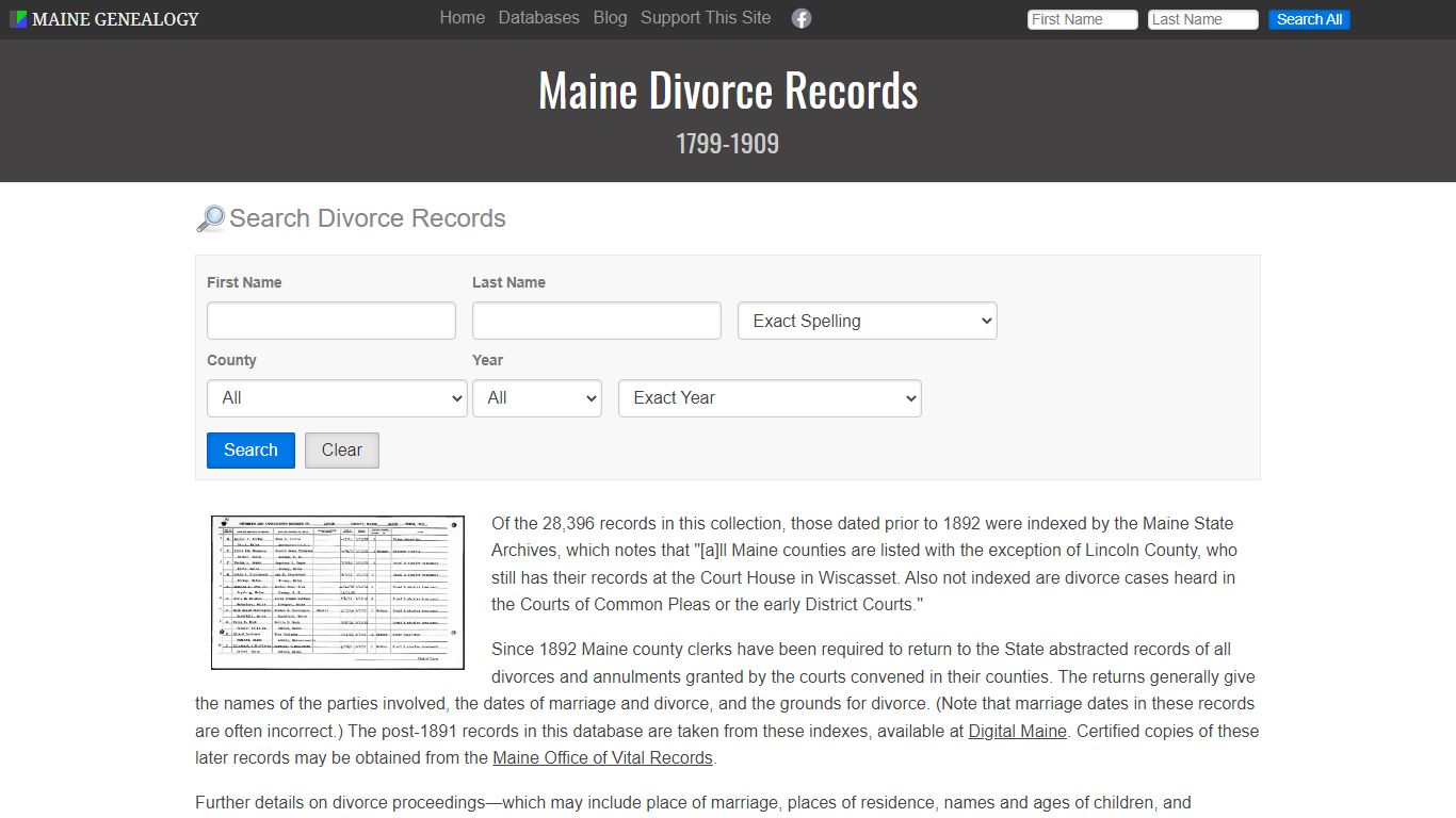 Maine Divorce Records, 1799-1909 | Maine Genealogy